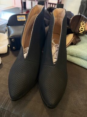 Classic Black Textured V-Cut Ankle Booties